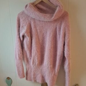 Free People Blush Pink Fuzzy ANGORA Cowl Neck Sweater M